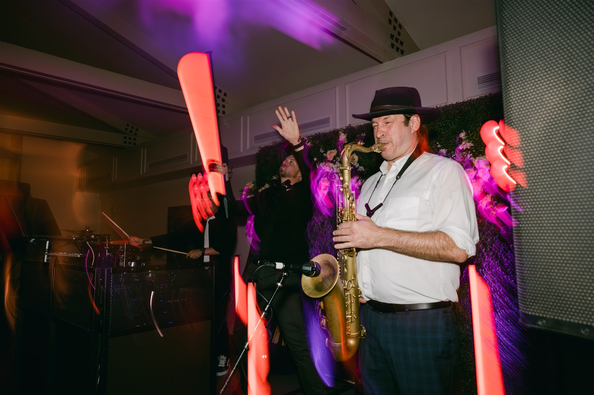 sounds elevated dj and live band combination live saxophone wedding reception dance party zebuel